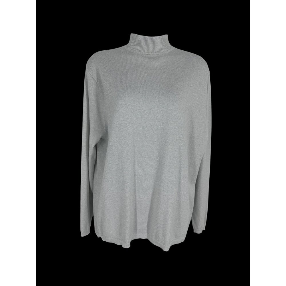 Chicos Silver Shimmer Long Sleeve Mock Neck Sweater Womens Size 3 US XL